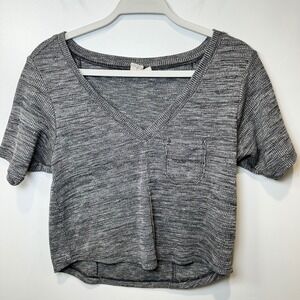 LA Hearts Crop Top V-Neck Short Sleeve‎ Pocket Tee Heathered Knit Small